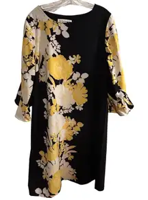 EMMA & MICHELE Black Floral Bell Sleeve Shift Dress Size 2X