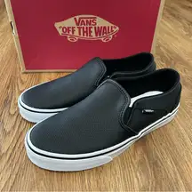 VANS off the wall black leather slip on shoes sneakers women’s 7.5 new