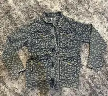 POL Distressed Cheetah Jean Denim Jacket