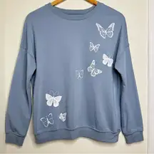 Weekend Soul Butterfly Sweatshirt Blue Sz Small fits Larger cozy soft lightweigh