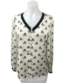 Zara White Silk Satin Zebra Animal Print Button Long Sleeve Shirt Blouse Top S