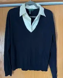 Ralph Lauren V neck sweater cashmere + silk blouse