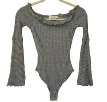 Adam Levine Gray Ribbed Ruffle Bodysuit XS