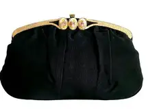 1950s Cameo Embellished Clutch w/ Gold Hardware and Satin Lining