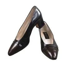 AMALFI Italian Shoes Women Sz 7B Black/Brown Block Heels Classic Retro Y2K Boho