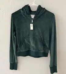 Aerie  Velour Velvet Zip Up Cropped Hoodie Green Small