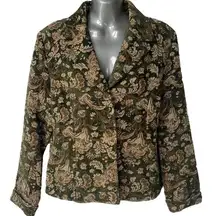 Vintage Dress Barn Blazer Tapestry Green Tan Floral Jacket Women's Size 12