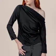 Modern Citizen- Peyton satin off shoulder asymmetrical long sleeve blouse NWOT