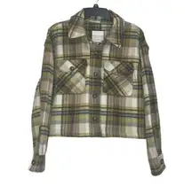 Bagatelle  Women's Plaid Oversized Cropped Fleece Jacket Shacket Size XL New