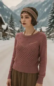 Lucky Brand Textured Knit Sweater Small Dusty Rose Winter Cozy Boho