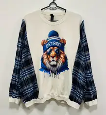 Detroit Lions upcycled Graphic flannel Sweatshirt! Size large!