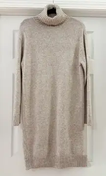 H&M Turtleneck Long Sleeve Sweater Dress Oversized Long Sleeve Neutral Tan sz XS