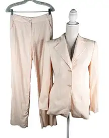 Vintage Louis Feraud Womens 2 Piece Suit Pantsuit Peach Pockets F36 XS US4