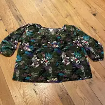 Anthropologie Bayla Jane Silk Oversized Abstract Multi Colored L/S Blouse SMALL