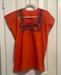 Women’s Embroidered Orange Fiesta Style Sleeveless Top, Fits Size Medium