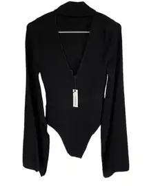 Olivaceous women's size medium black long sleeve ribbed mock neck bodysuit