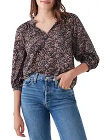 Faherty Portia Peasant Blouse in Artisan Block Print Size S