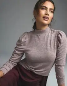 Anthropologie Dolan Purple Sparkle Metallic Puff Sleeve‎ Mockneck Top (Med)