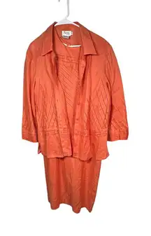 Vintage Jsong Linen 2-Piece Suit Set Geometric‎ Pattern 100% linen Midi Dress