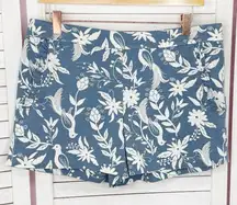 Loft Floral Peacock Bird Ruffle Pocket Riviera Chino Shorts Blue White Size 4