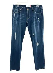 Darker Wash Distressed Slim Boyfriend Jeans