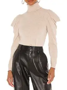 MISA Los Angeles Gabriela Puff Sleeve Cashmere blend Sweater Tan Size Small