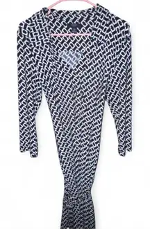 Chaps Navy & White Geometric Print Wrap Dress Size L