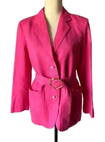 AMANDA UPRICHARD Womens Pink Belted Blazer Size S Linen Blend Pearl Buttons