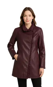 Dennis Basso QVC Size M asymmetrical zipper Faux leather hip leather coat.