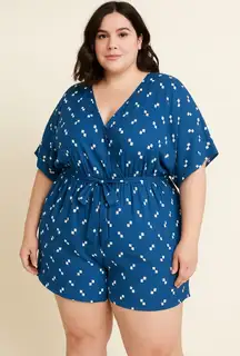 Eloquii blue romper‎ white geometric print, women plus size 22