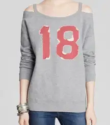 Free People  | Distressed Crewneck Sweatshirt Cut Out Shoulders XS Gray 18