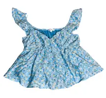 NWOT Mine Short Sleeve Light Blue Floral Blouse Size Small Flowy‎ Lightweight