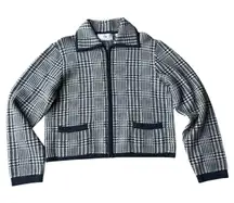 VTG Danielle Martin 100% Merino Wool Houndstooth Full Zip Sweater Jacket M