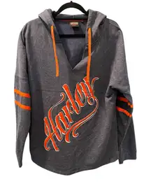 Harley Davidson Hooded Size Large Biker Relaxed Fit Hoodie Graphic Women's Gray
