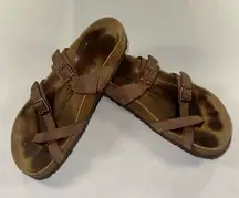 Birkenstock • Brown Leather Mayari Mocha Toe Strap Toe Loop GUC EUC Sz 39