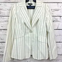 Bebe Women's Blazer‎ Cream/Ivory Striped Colored Blazer [Size 6] Made in USA