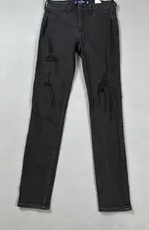 Hollister Jeans Womens 26 Black High Rise Legging Distressed Ripped Skinny Denim