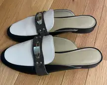 Michael Kors Black and White Mules with Gold Accent