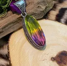 Bi-Color Tourmaline Green Purple Sterling Silver Pendant