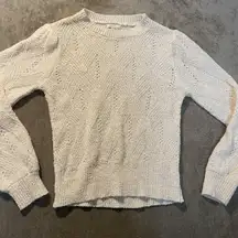 Skies Are Blue Sweater Womens Small Cream Eyelet Ribbed Ivory Soft Long Sleeve