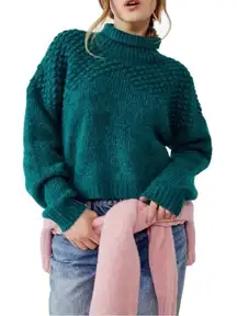 Free‎ People Bradley Turtleneck Chunky Sweater, Blue/Green, Size Large, NWT