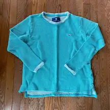 light blue and white 100% cotton crewneck pullover