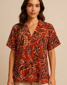 Karlie Floral Tunic Blouse Women’s L – Boho Hippie Coastal Resortwear Cottage