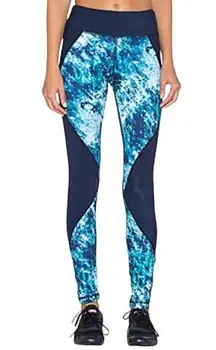 Pink Lotus Midnight Run Print Blocked Legging in Crystal Blue Women’s Size XS