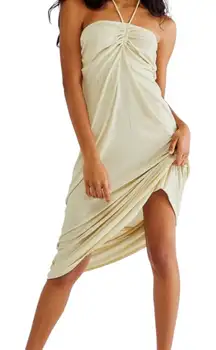 Free People Beach Addison Lime Green Swim Coverup Midi Halter Dress Small