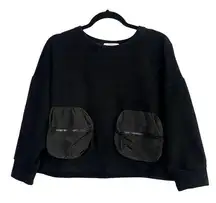 Zara Basic Long Sleeve Oversized 2 Zipper Fanny Pack Crew Neck Sweater S Black