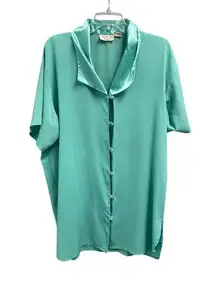 Victorias Secret Gold Label Vintage Sleep Shirt Size M/L Button Down Aqua Green