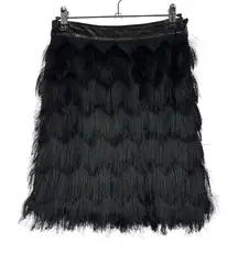 JOA Black Layered Fringe Leather Waistband Flapper Mini Skirt XS