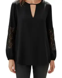 EXPRESS Black V-Neck L/S Top Lace Sleeve Insets NWOT Size‎ Small