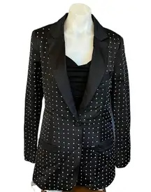 Nasty Gal Collection Black Rhinestone Satin Blazer MEDIUM Studded Cocktail RARE